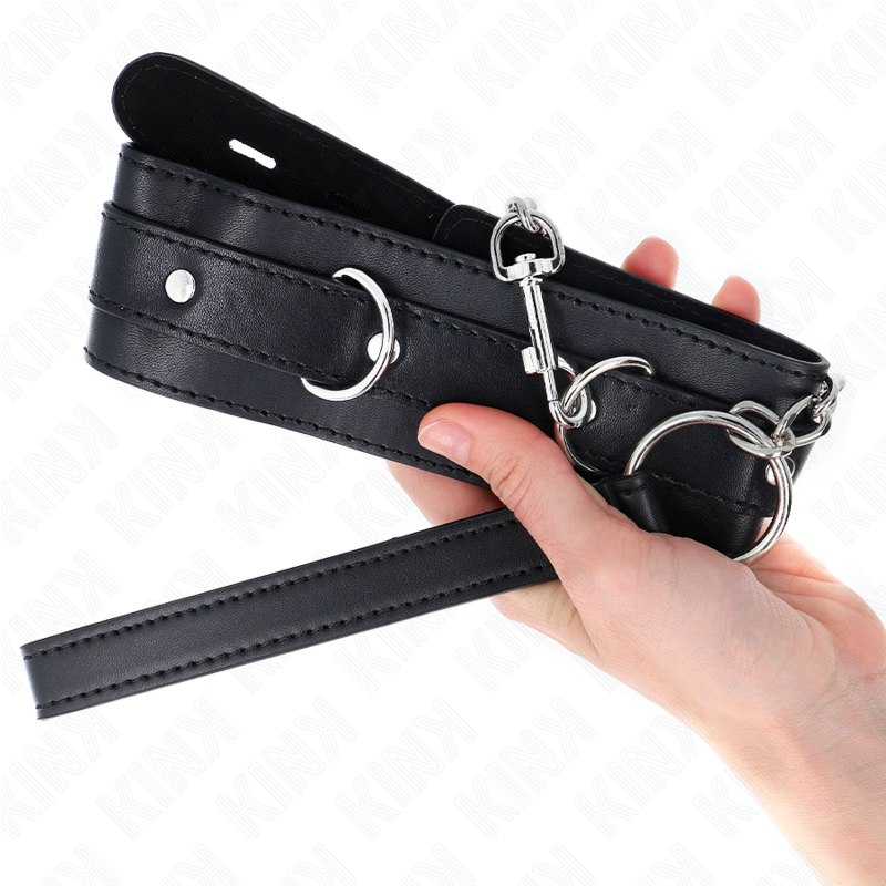 Collier BDSM avec Laisse 65 cm Cuir et Métal - Kink