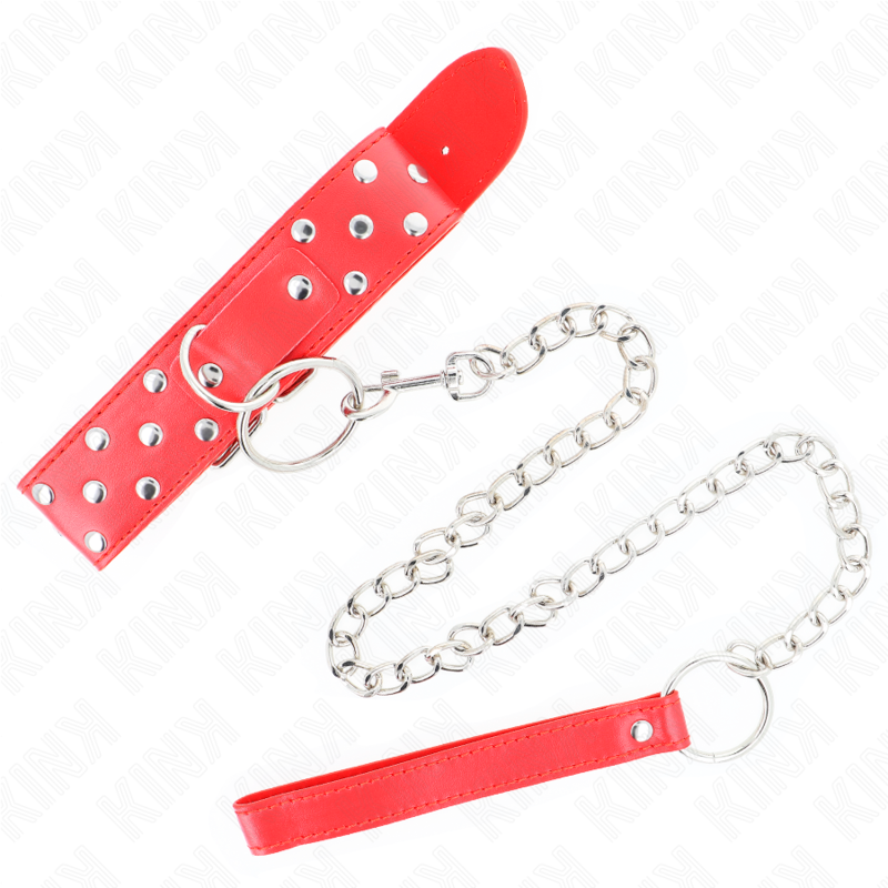 Collier BDSM Rivets Anneau Central Cuir Ajustable 36-50 cm - Kink
