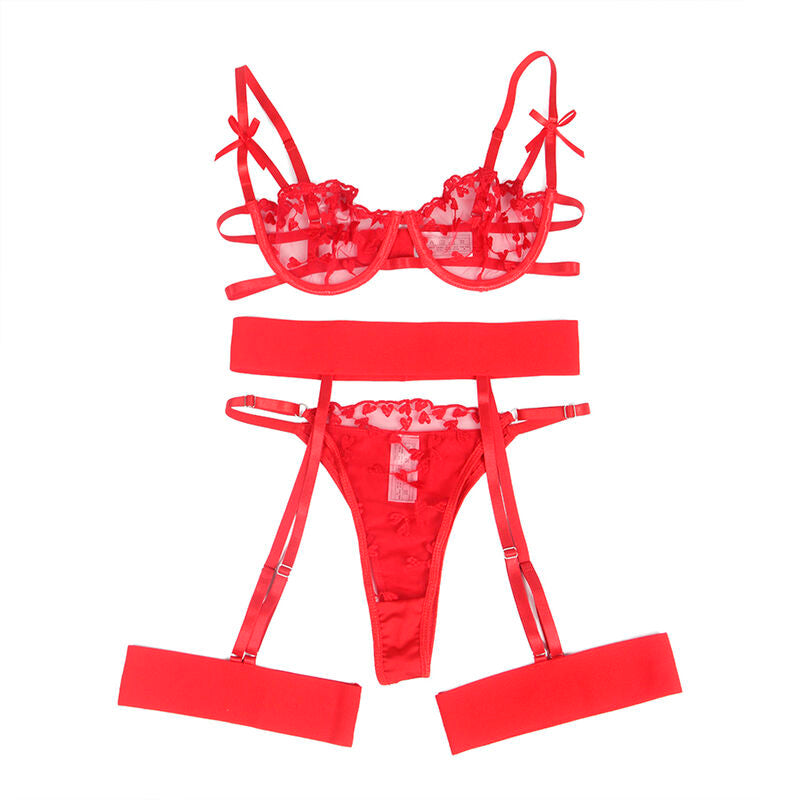 Ensemble Lingerie 3 Pièces Imprimé Soutien-Gorge String Porte-Jarretelles - Subblime