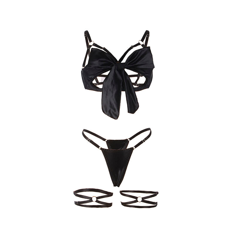 Ensemble Lingerie Soutien-Gorge Ouvert Nœud String Porte-Jarretelles - Subblime