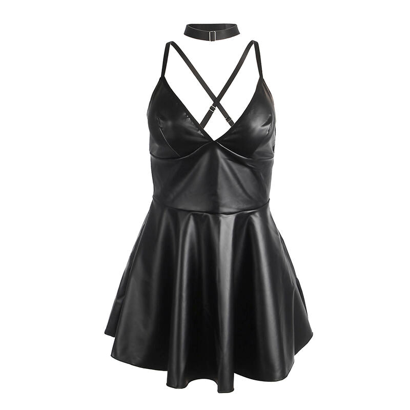 Robe Lingerie Bretelles Fines Finitions Cuir PU 4 Coloris - Subblime