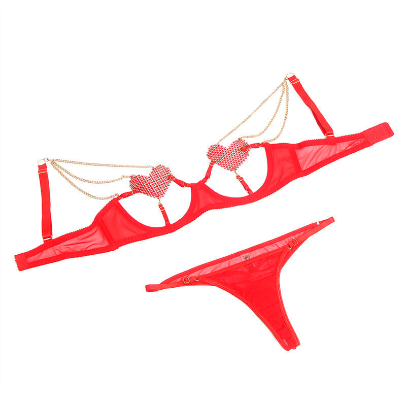 Soutien-Gorge Maille Rouge Chaînes et Cœur Métallique - Subblime