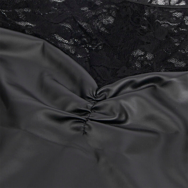 Robe Sexy Manches Longues Simili Cuir et Dentelle Noire - Subblime