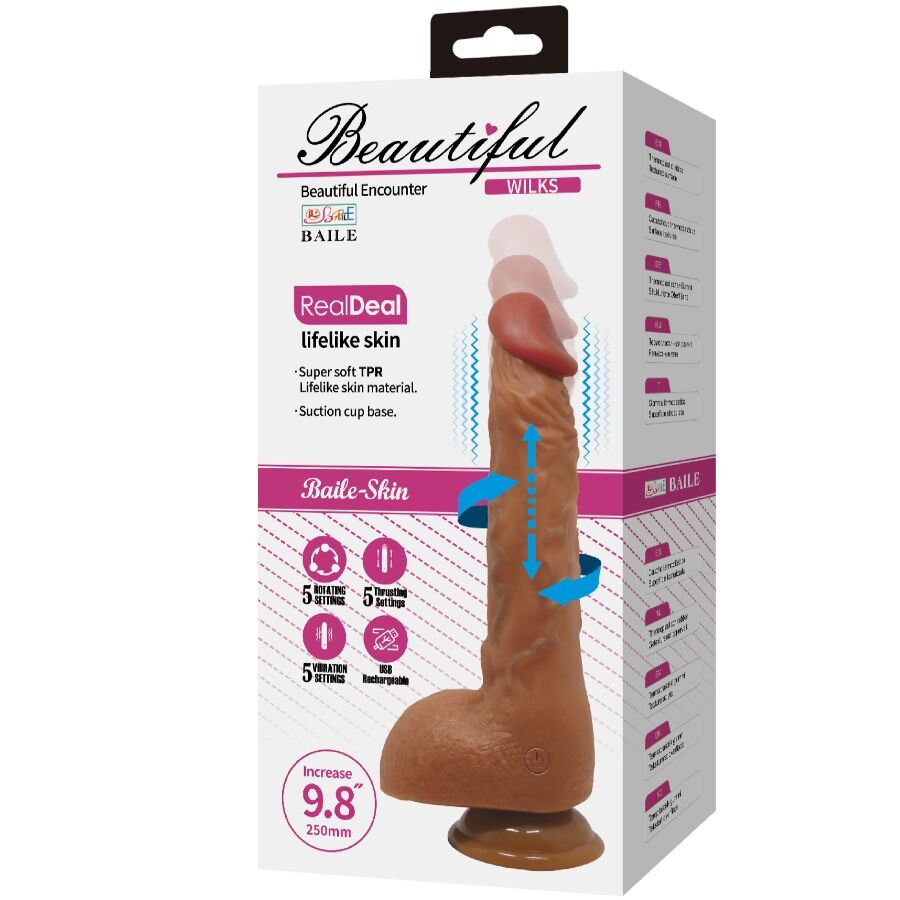 BAILE - MAGNIFIQUE VIBRATEUR RÉALISTE WILKS 5 RÉGLAGES 25 CM MULATO