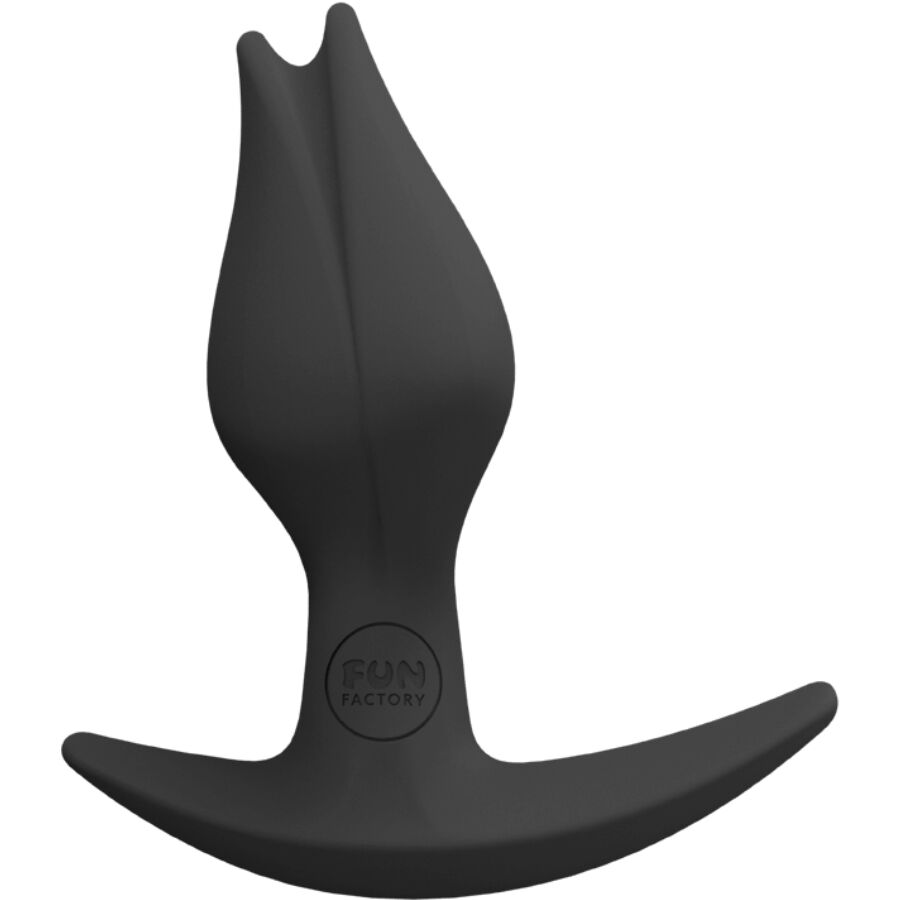Plug anal Bootie Fem noir de Fun Factory, base raccourcie vue de trois quarts