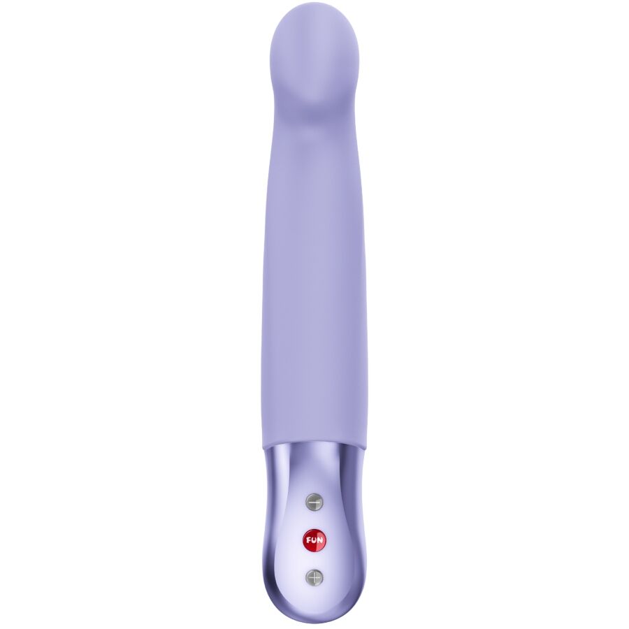Stronic G lilas de Fun Factory vu de face, poignée métallisée et boutons de réglage