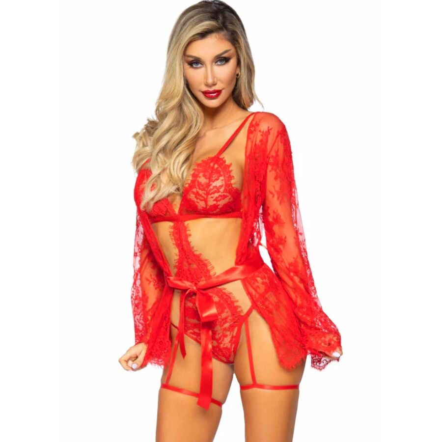 Ensemble Lingerie Peignoir et Porte-Jarretelles Rouge 2 Tailles - Leg Avenue