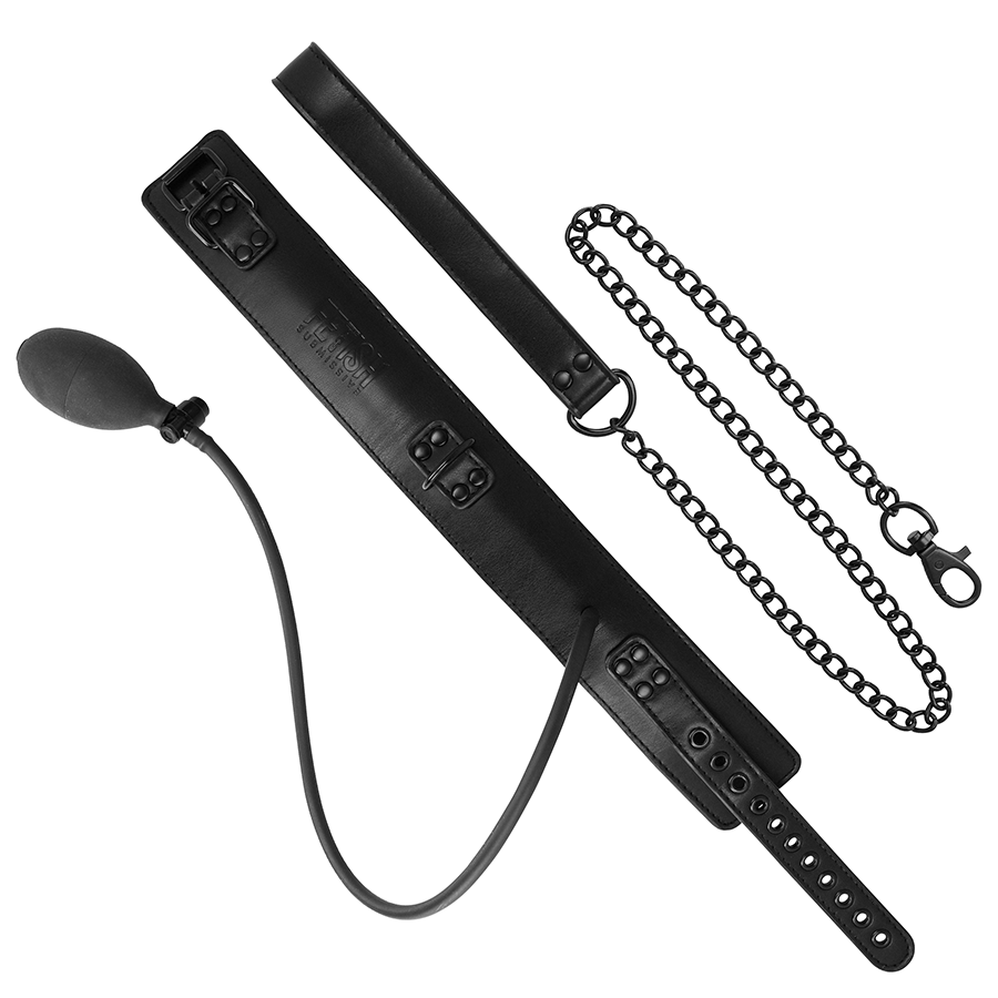 Collier d'Étranglement Gonflable BDSM avec Chaîne Cuir Végan - Fetish Submissive