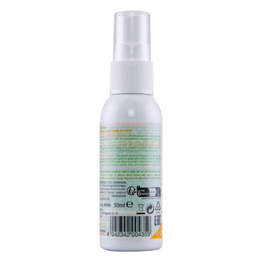 Dos du flacon de nettoyant Bio Cleaner Hot de 50 ml avec ingrédients et code-barres