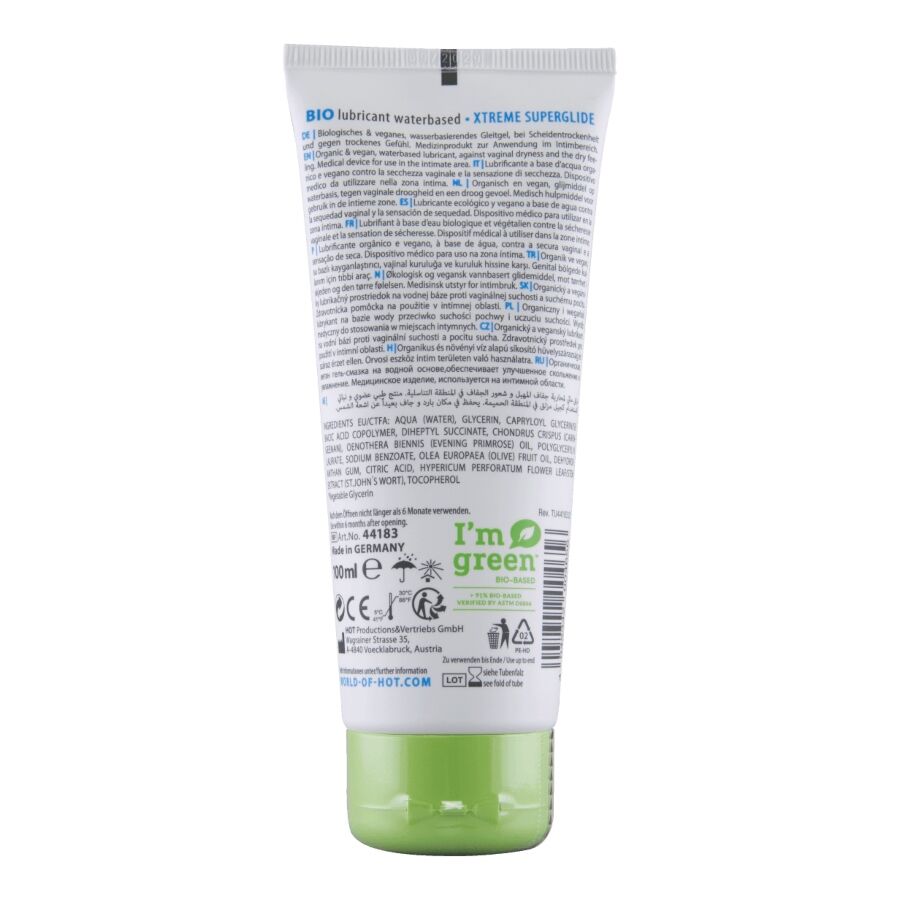 Dos du tube HOT Bio Xtreme Superglide avec composition et logo I'm green