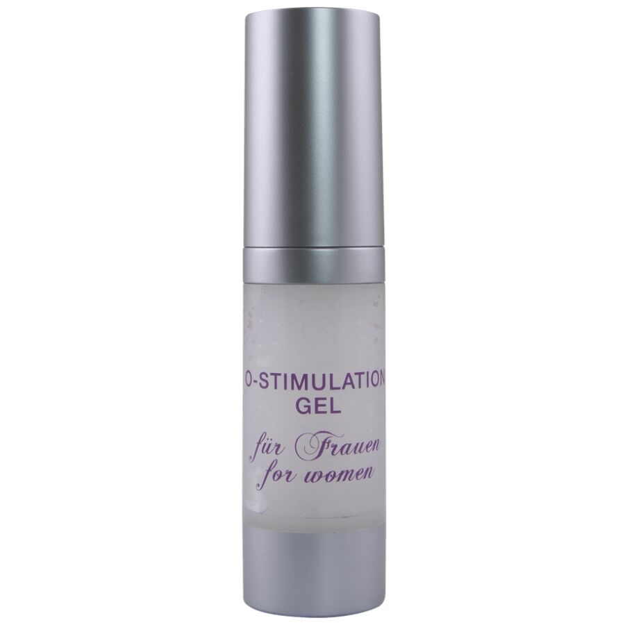 Flacon pompe argenté du gel O-Stimulation pour femme de Hot vu de face