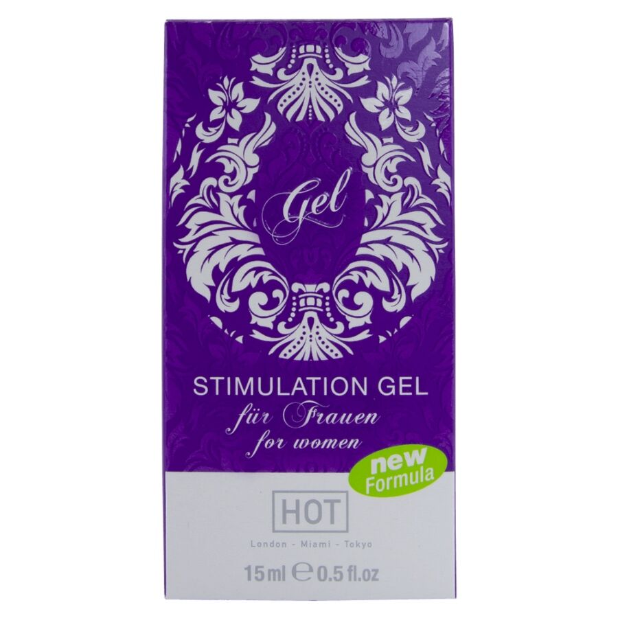 Étui violet du Stimulation Gel pour femme de Hot, mention new formula, 15 ml