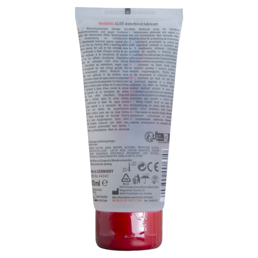 Dos du tube Warming Glide HOT 100 ml avec ingrédients et informations