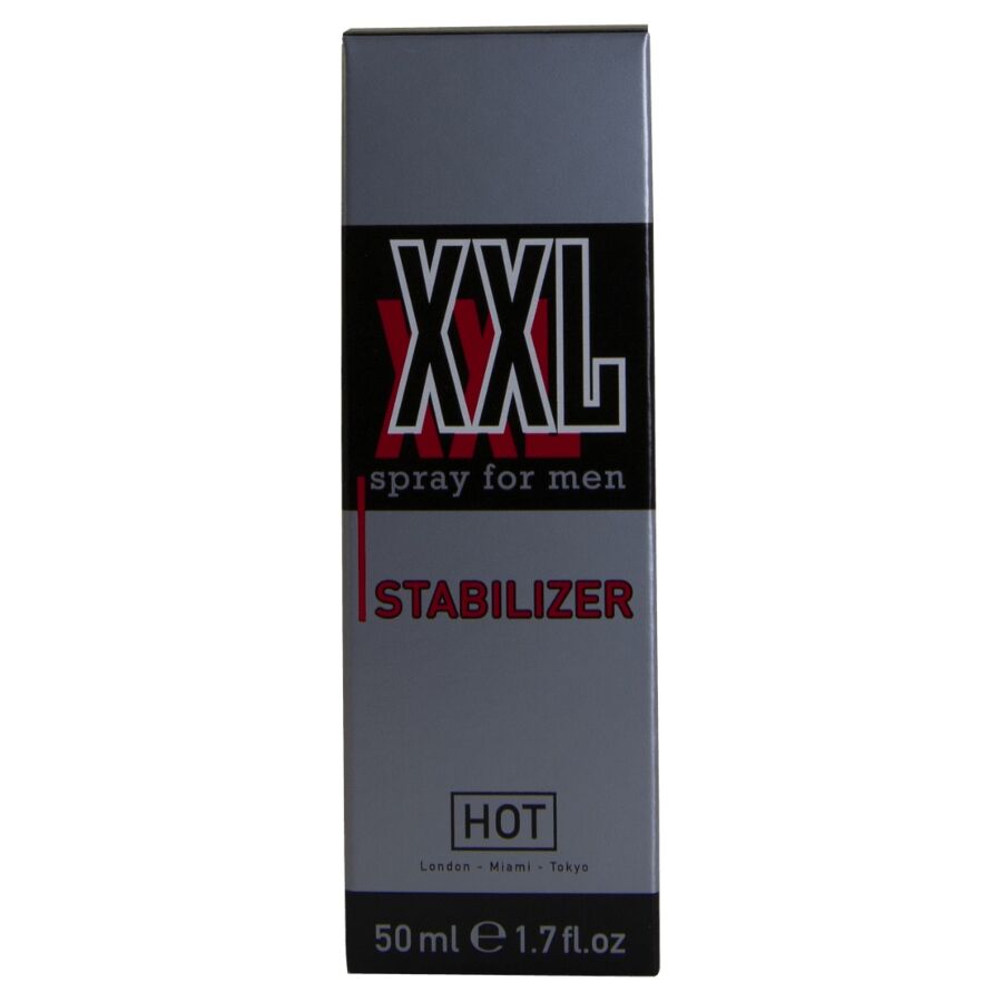 Étui gris et noir du spray intime pour homme XXL Stabilizer de Hot, face avant