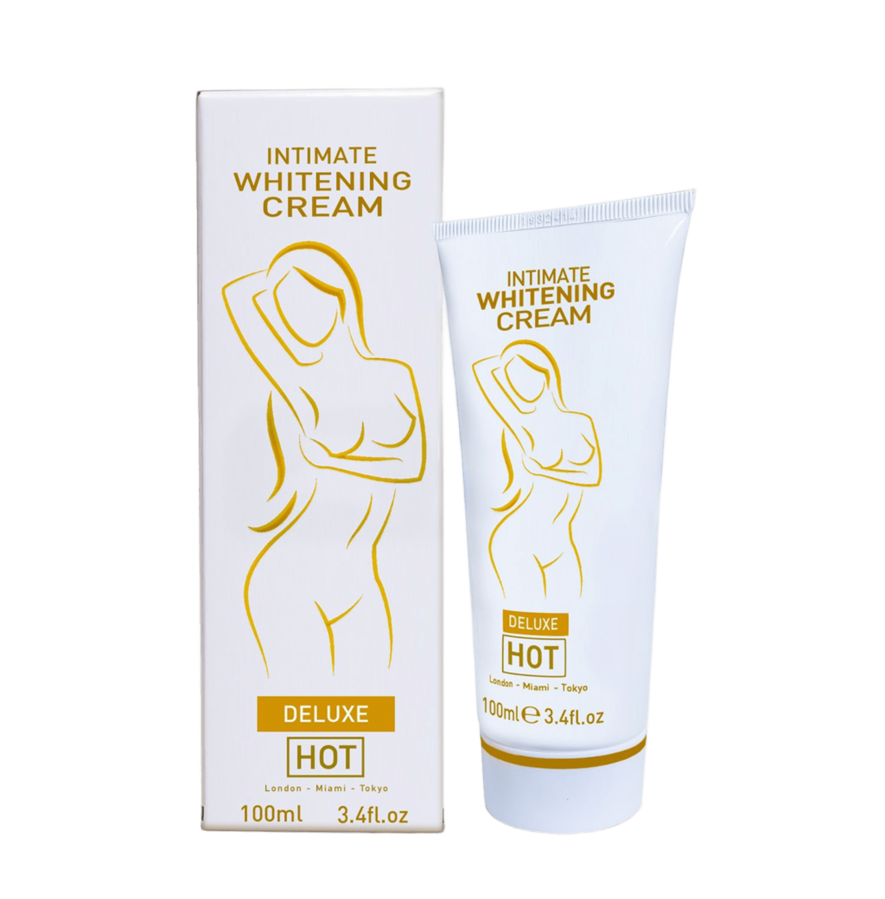 Tube et étui de la crème éclaircissante intime Deluxe de Hot, blanc et or, 100 ml