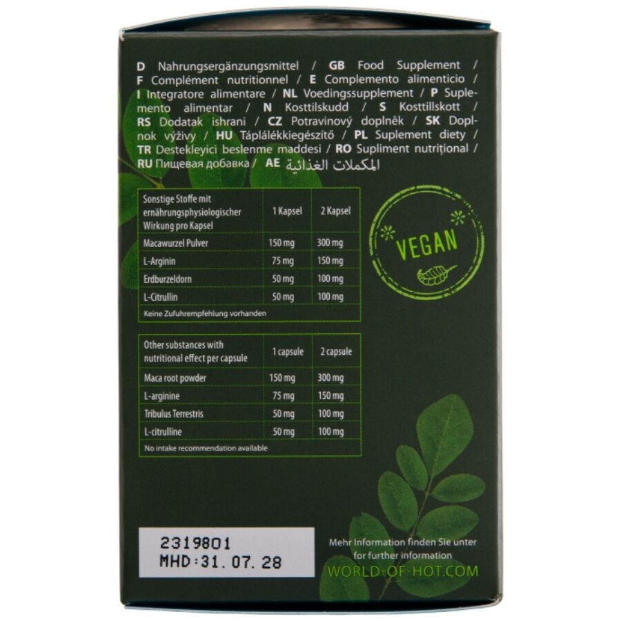 Complément Alimentaire Vitalité Masculine Moringa & Maca 60 Capsules - Hot