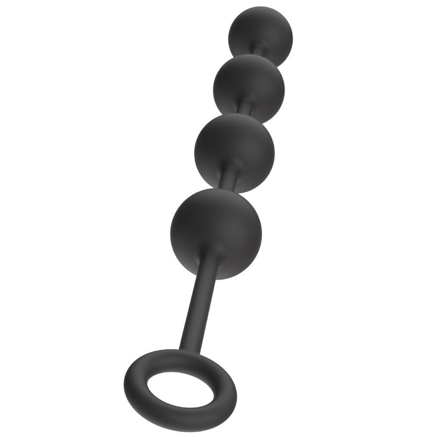 Chapelet anal lesté Extreme Hidden Desire noir vu de trois quarts avec son anneau