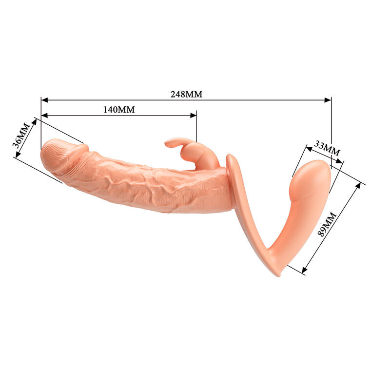 Planche de cotes du gode ceinture double Charlotte Baile en millimètres