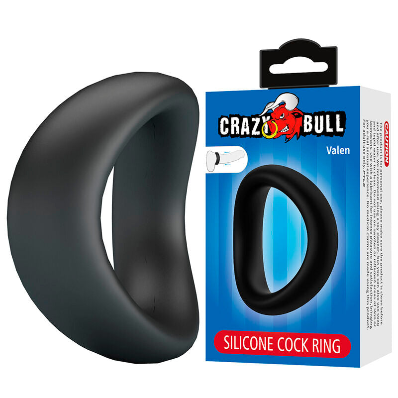 Cockring Valen de Crazy Bull incliné à côté de sa boîte Silicone Cock Ring