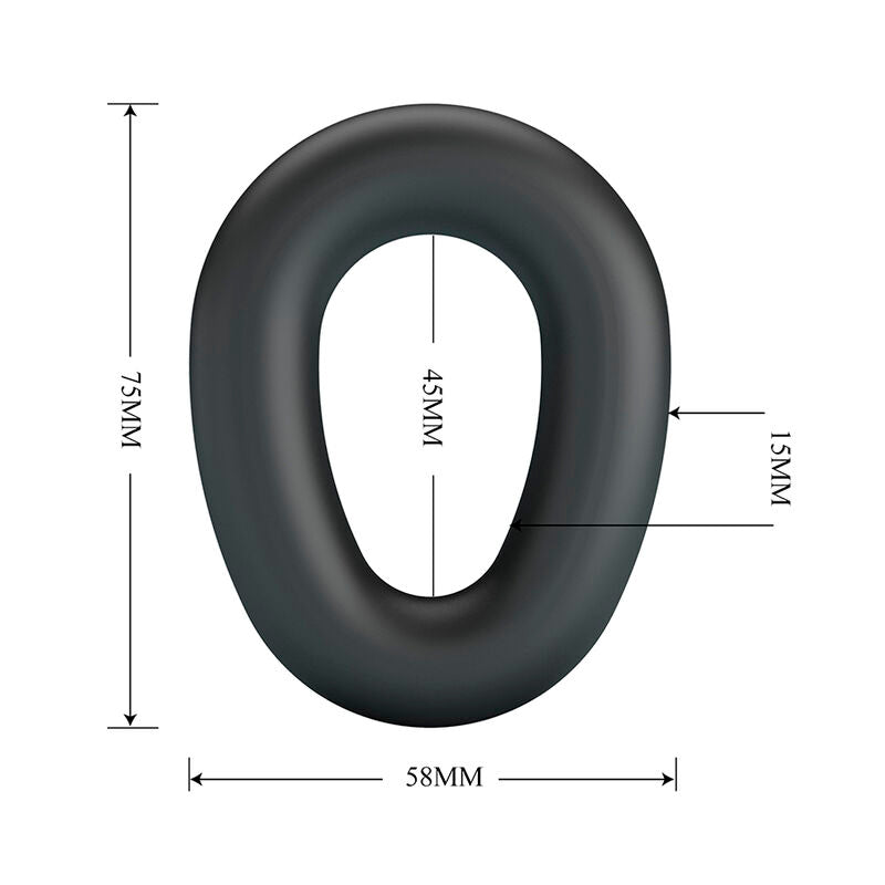 Cotes du cockring Vesper : 75 mm par 58 mm, 45 mm intérieur et 15 mm d'épaisseur