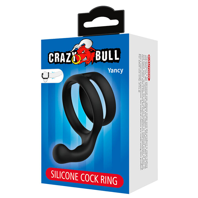 Boîte bleue Crazy Bull du cockring double anneau Yancy vue de face