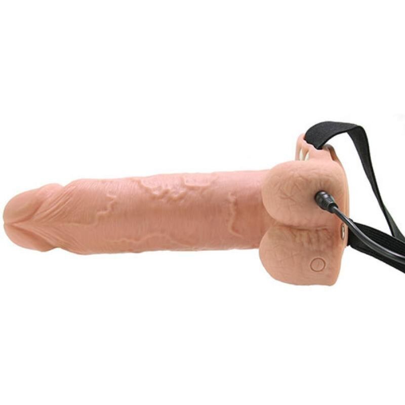 Gode tunnel vibrant Fetish Fantasy de profil avec ceinture noire et câble branché