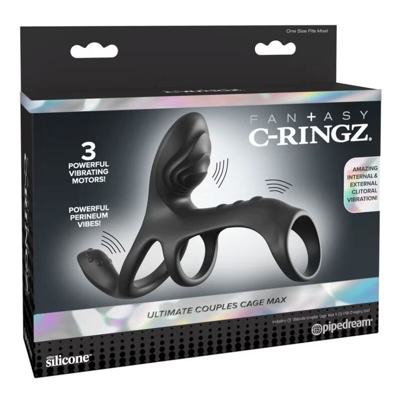 Boîte Fantasy C-Ringz Ultimate Couples Cage Max annonçant trois moteurs vibrants