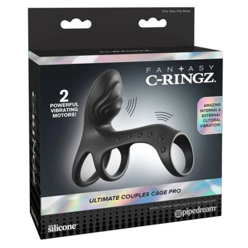 Boîte Fantasy C-Ringz Ultimate Couples Cage Pro annonçant deux moteurs vibrants