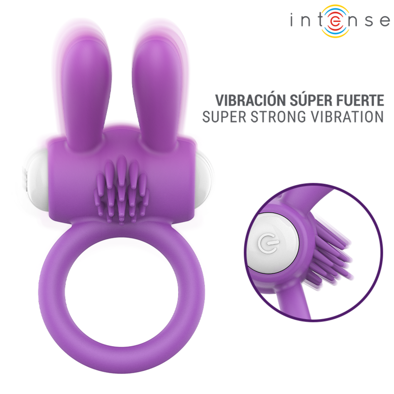 Module vibrant et bouton du cockring Hopps violet d'Intense en gros plan cerclé