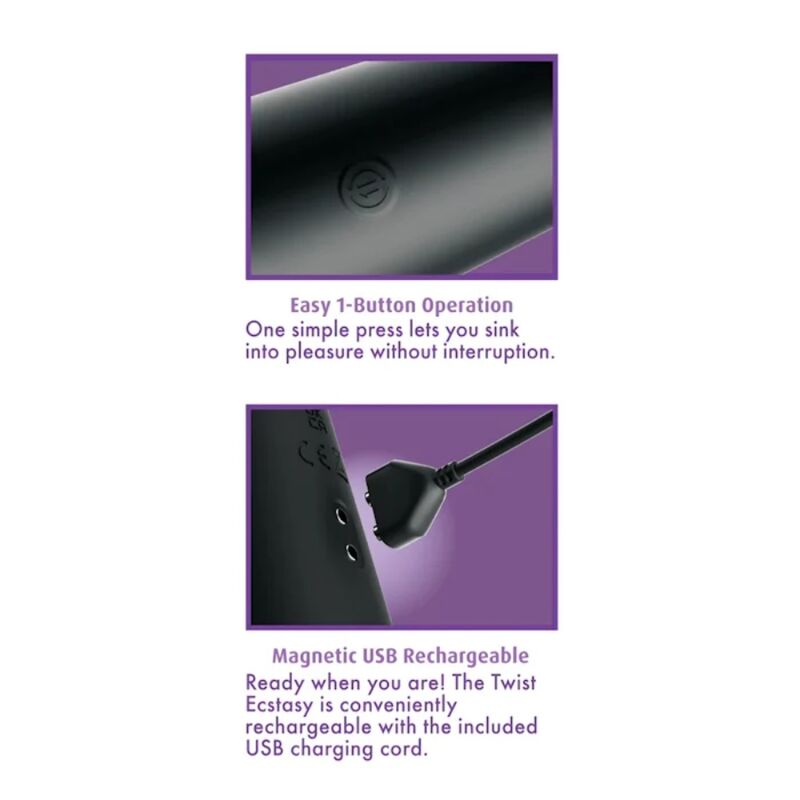 Bouton unique et recharge USB magnétique du vibromasseur anal Twist Ecstasy noir
