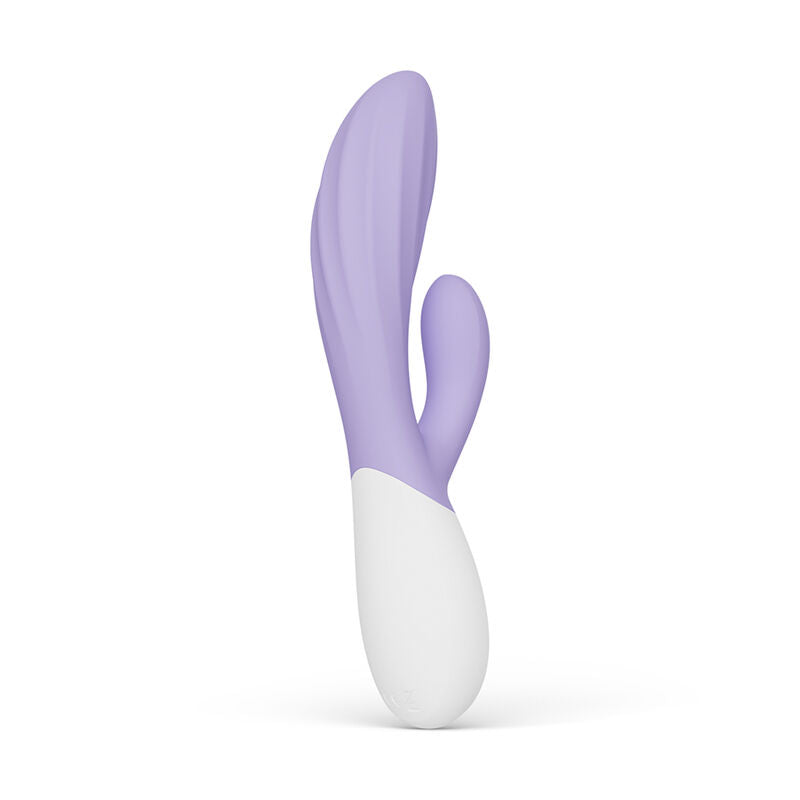 Vibromasseur rabbit Ina Twist violet lavande de Lelo vu de profil, bras flexible