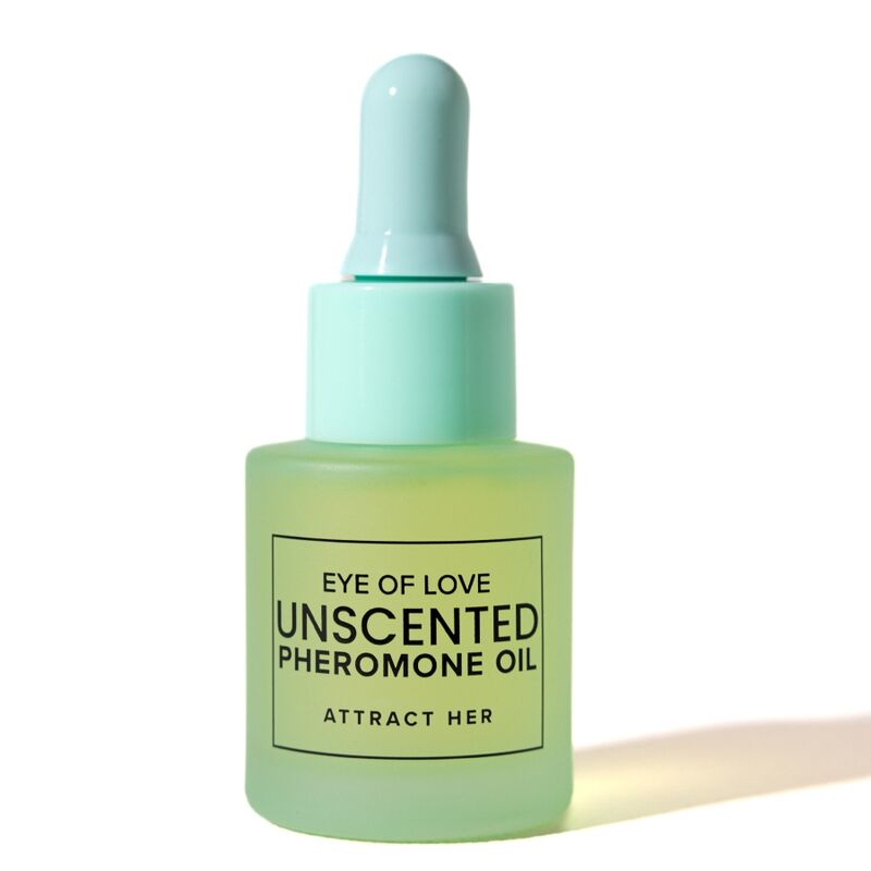 Flacon vert de l'huile aux phéromones Unscented Attract Her d'Eye Of Love