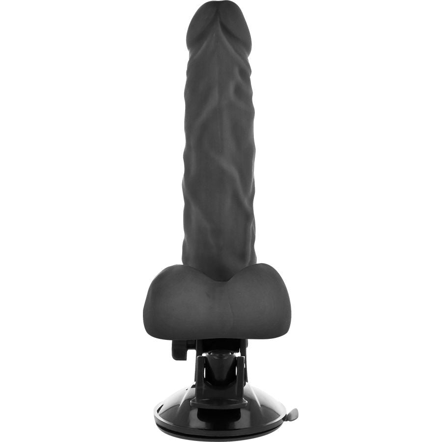 Gode vibrant articulable noir Basecock de 21 cm sur sa ventouse à pince