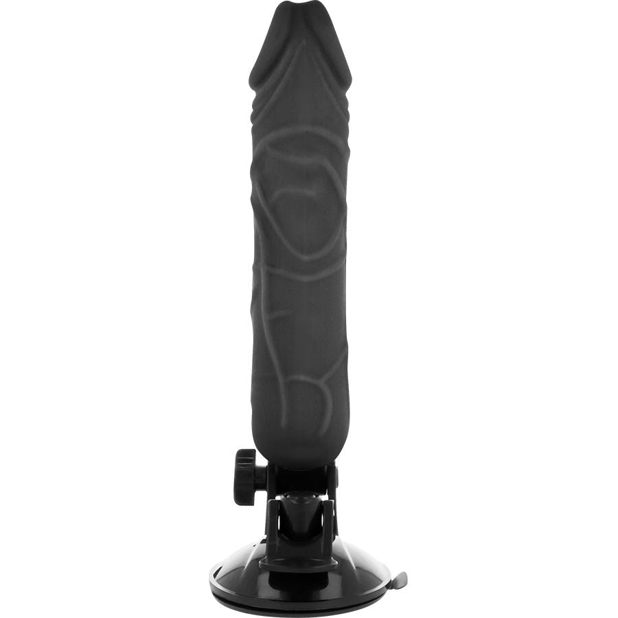 Gode vibrant réaliste noir Basecock de 20 cm sur sa ventouse à pince