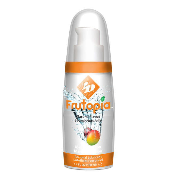 Flacon pompe orange du lubrifiant ID Frutopia saveur mangue passion de 100 ml