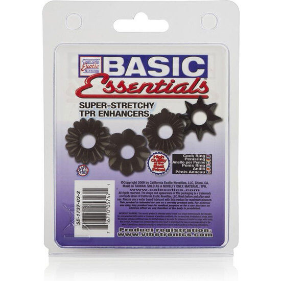 Kit 4 Cockrings Texturés Extensibles TPR Essentials de Base - CalExotics