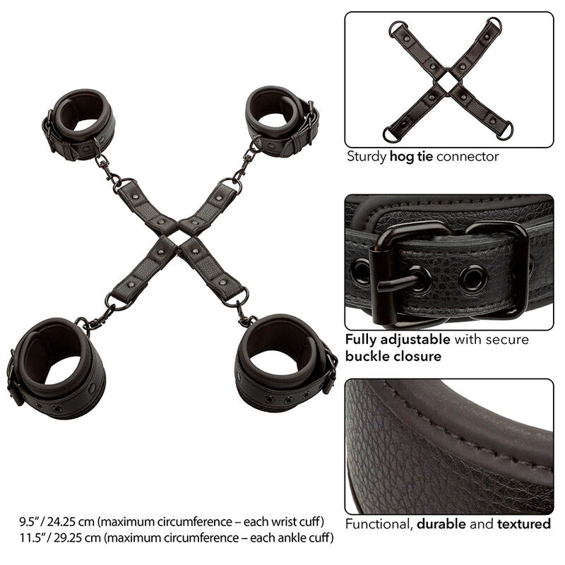 Kit Hog Tie BDSM Nocturnal 4 Menottes Réglables Ajustable Noir - CalExotics