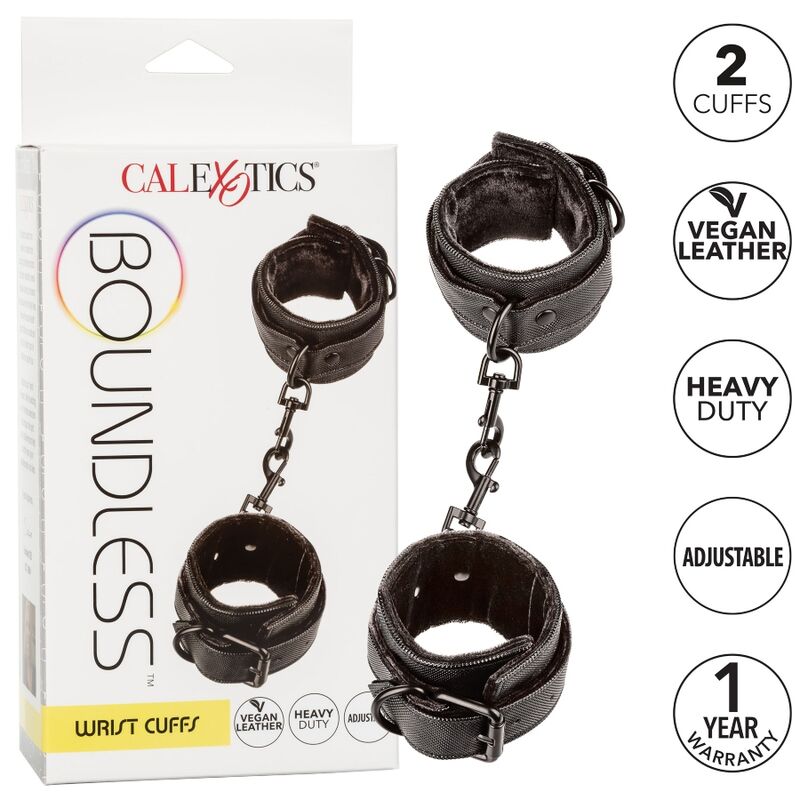 Menottes BDSM Boundless Cuir Végétalien Réglables Fermoirs Pivotants - CalExotics