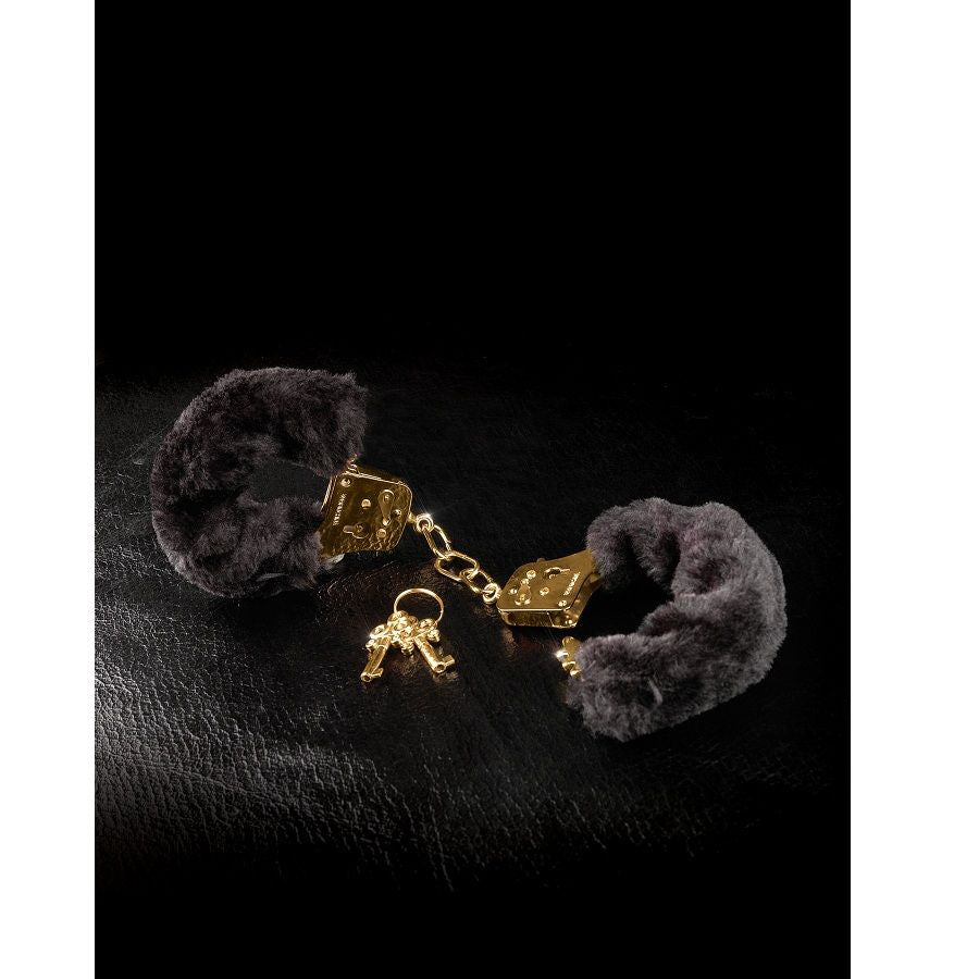 Menottes BDSM Fourrure Deluxe Gold Métal Doré Doublé Velours - Fetish Fantasy