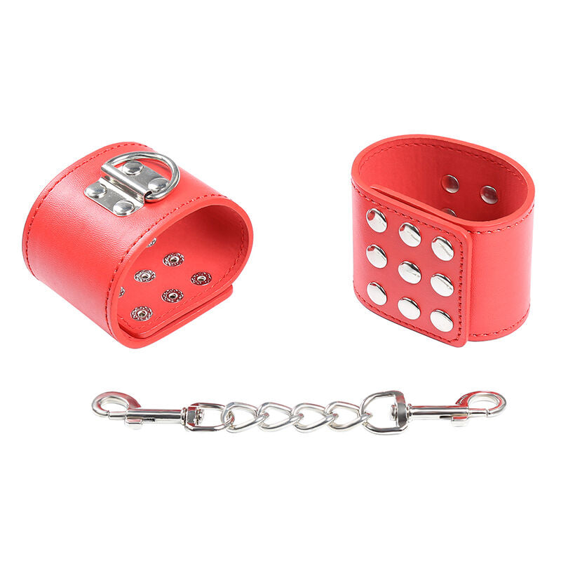 Menottes BDSM Rouges Fermeture à Pression Ajustables Chaîne Métal - Ohmama