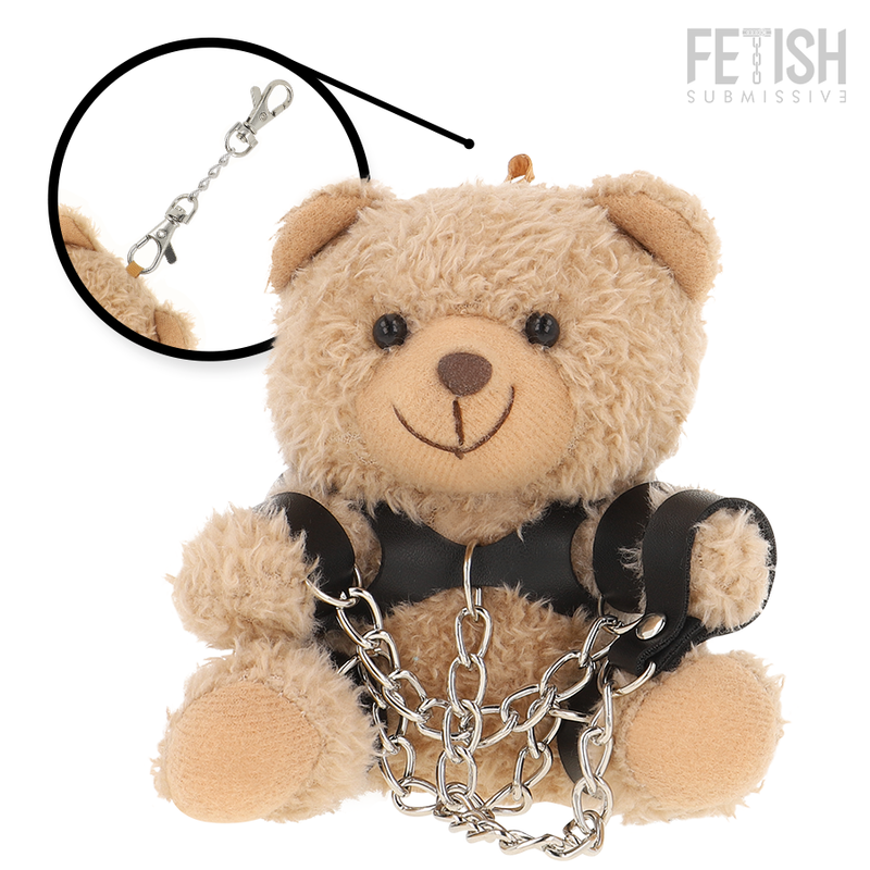 Peluche Ours BDSM Yogi Harnais Cuir et Menottes Porte-Clés - Fetish Submissive