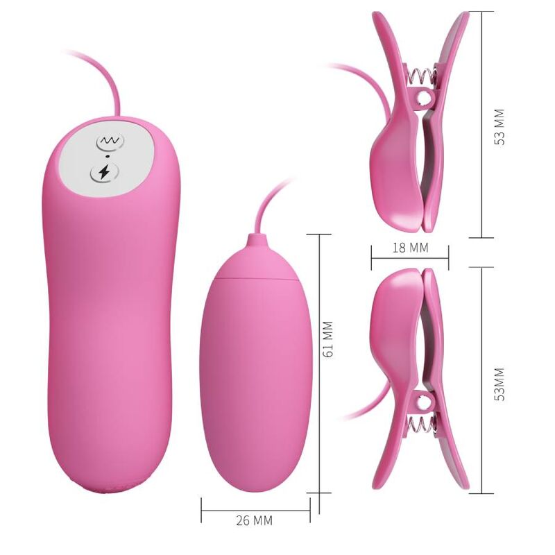 Pinces à Tétons Vibrantes Électrostimulation 7 Modes Réglables Rose - Pretty Love