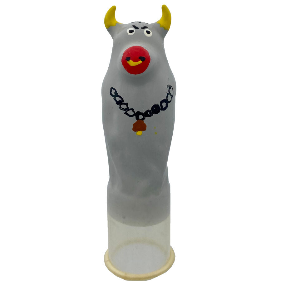 Préservatif Fantaisie Peint à la Main Taureau Gris Modèle XL - Condomerie