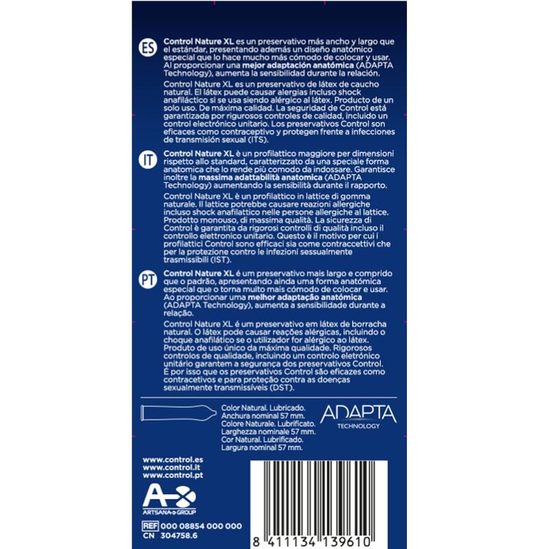Préservatifs Adapta Nature XL Latex Lubrifiés Boîte de 12 - Control