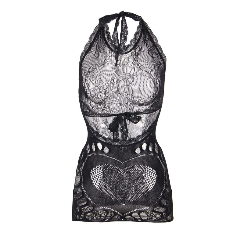 Robe Courte Résille Dos Ouvert Détail Cœur Noir Taille Unique - Subblime