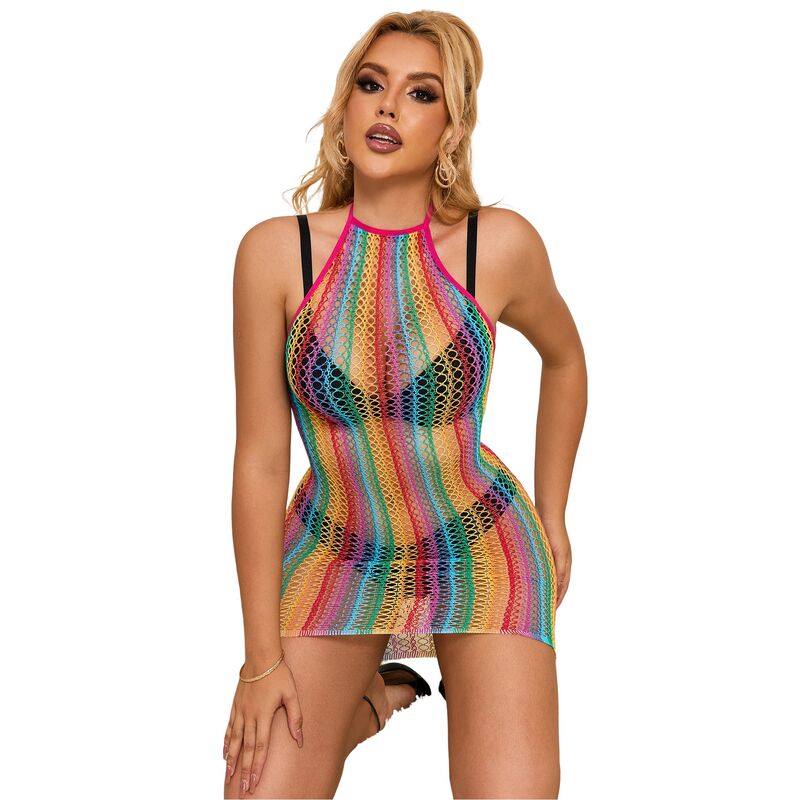 Robe Résille Arc-en-Ciel Sexy Coupe Ajustée Taille Unique - Subblime