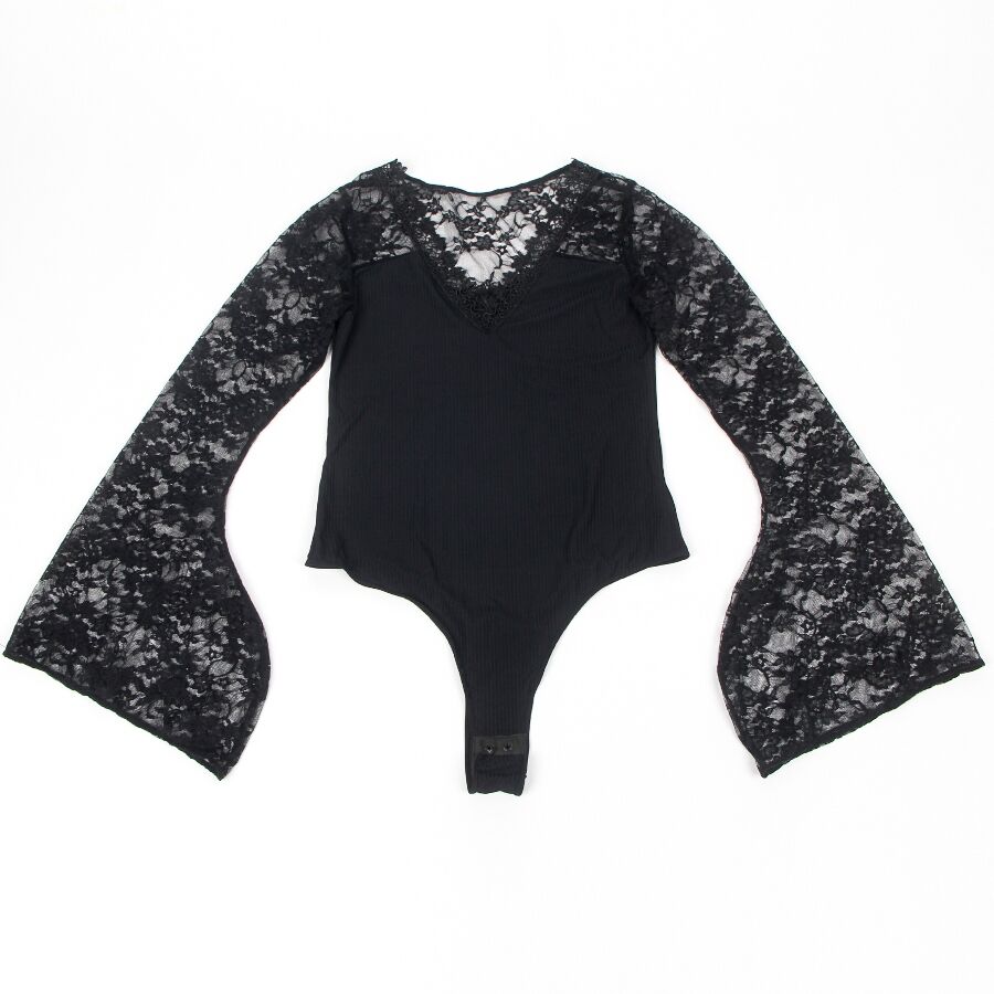 Teddy Sensuel Motif Floral Transparence et Lacets Noir S/M - Subblime