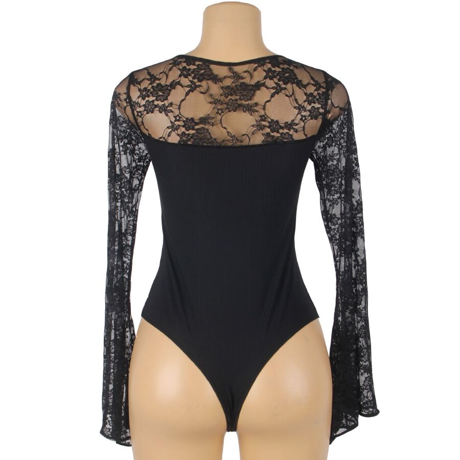 Teddy Sensuel Motif Floral Transparence et Lacets Noir S/M - Subblime