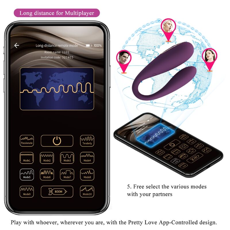 Vibromasseur Couple Connecté August Double Stimulation 12 Modes - Pretty Love