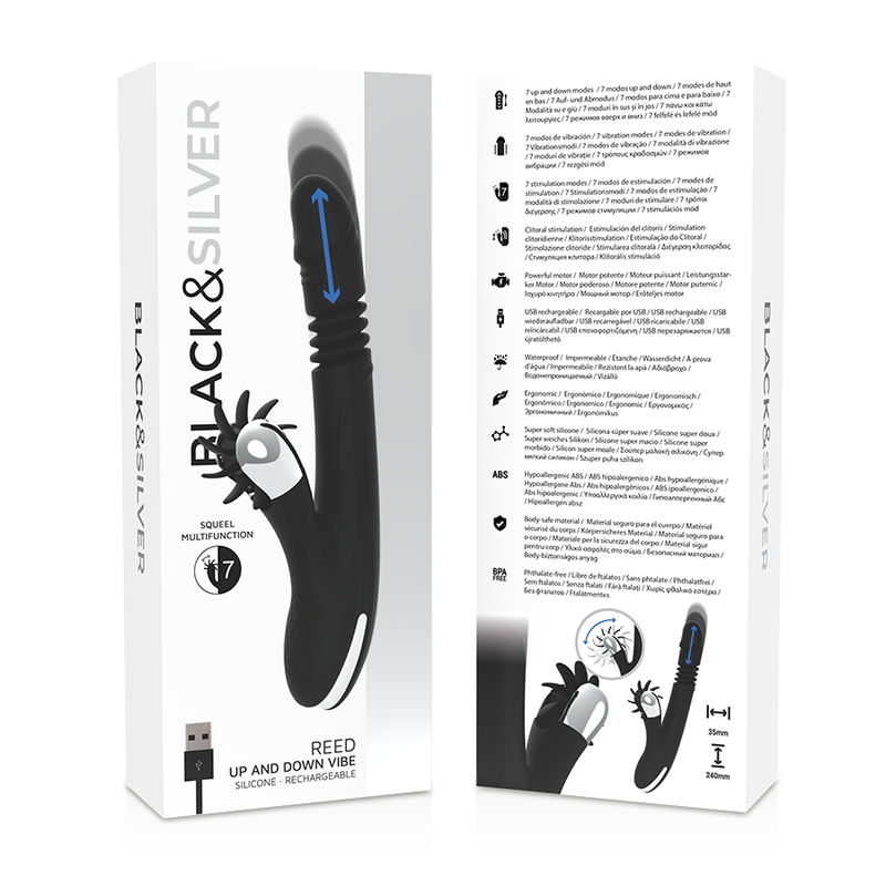 Vibromasseur Rabbit Bunny Reed Up & Down Mouvement Va-et-Vient - Black&Silver